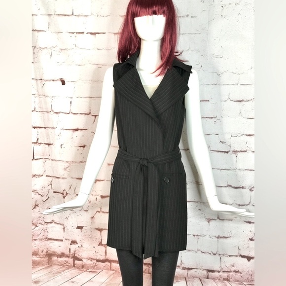 MAX STUDIO Pinstripe belted Twill Drape Vest Dress NWT Black & Grey XS Runs big - Picture 6 of 15